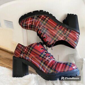 Jessica Simpson Plaid Chunky Heel Lace-Up Shoes - 7M